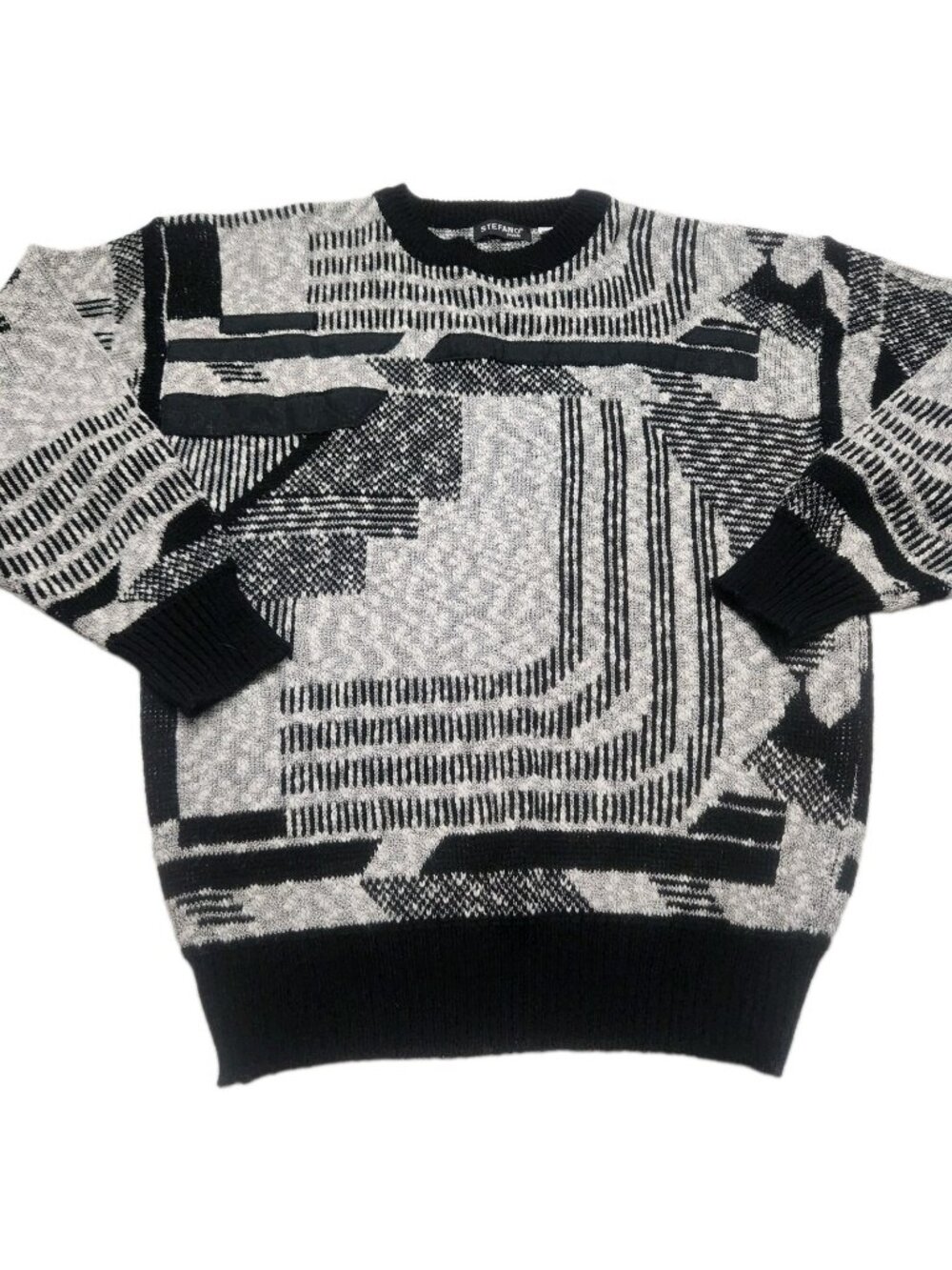 Vintage Stefano Man 80’s Black White Patterned Pullover Sweater Mens Size L